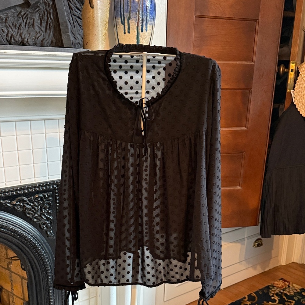 Crown & Ivy Black Sheer Polka Dot Blouse-worn about 2 times